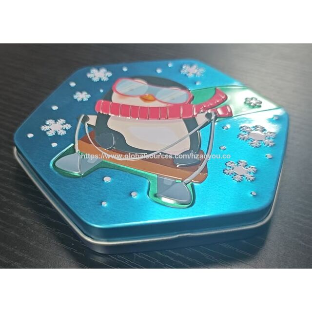 Niedliche sechseckige Pinguin-Blechdose für Weihnachtsgeschenke