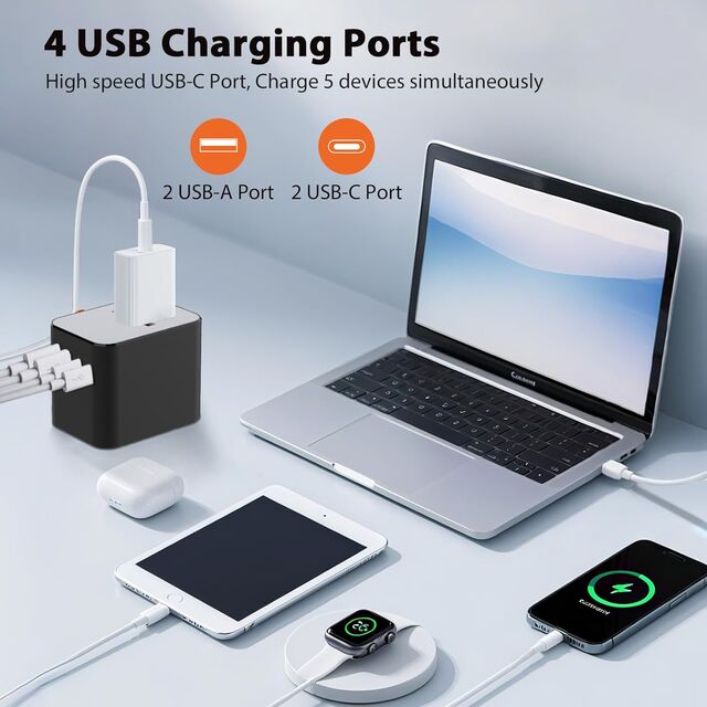 Adaptador de Viagem Universal Tudo-em-Um com Carregamento Rápido PD de 35W para Telefones, Tablets e Laptops