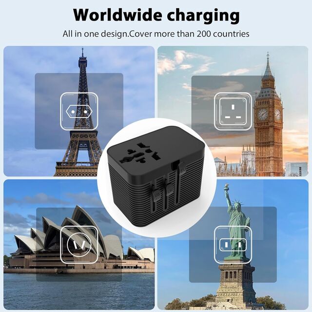 Adaptador de Viagem Universal Tudo-em-Um com Carregamento Rápido PD de 35W para Telefones, Tablets e Laptops
