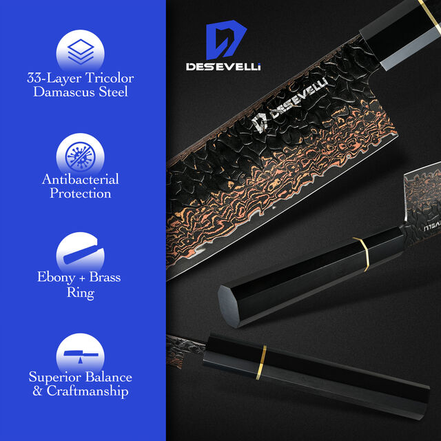 Couteaux de Cuisine Damas Cuivre Vente en Gros de Haute Qualité, Couteau de Chef Professionnel pour la Cuisine avec Noyau en Acier Japonais VG10
