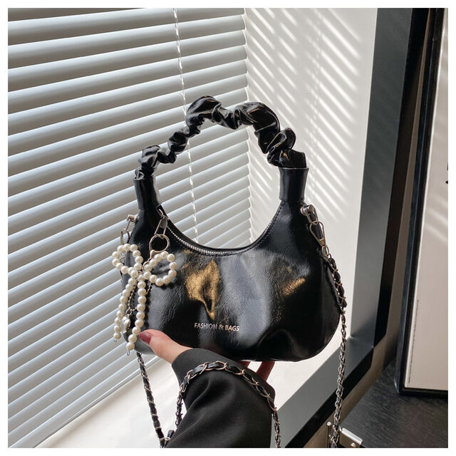 Silver pleated handbag for women in summer - dumpling-shaped bag- adjustable chain for commuting - diagonal crossbody bag