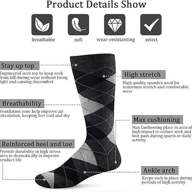 OEM ODM Men's Cotton Socks Custom Designer Black Business Socks Business Argyle Pattern Cotton Crew Men Dress Socks Wholesale