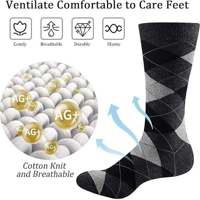 OEM ODM Men's Cotton Socks Custom Designer Black Business Socks Business Argyle Pattern Cotton Crew Men Dress Socks Wholesale
