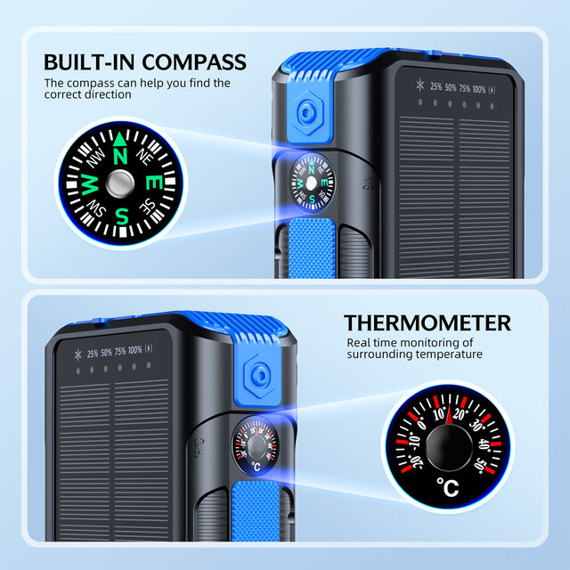 OEM+ ABS+ Solar POWER BANK 40000mah 360 ROTATION HAND CRANKED CHARGING BUILT-IN COMPASS & THERMOMETER CHARGE 7DEVICES