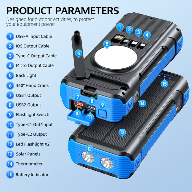 OEM+ ABS+ Solar POWER BANK 40000mah 360 ROTATION HAND CRANKED CHARGING BUILT-IN COMPASS & THERMOMETER CHARGE 7DEVICES