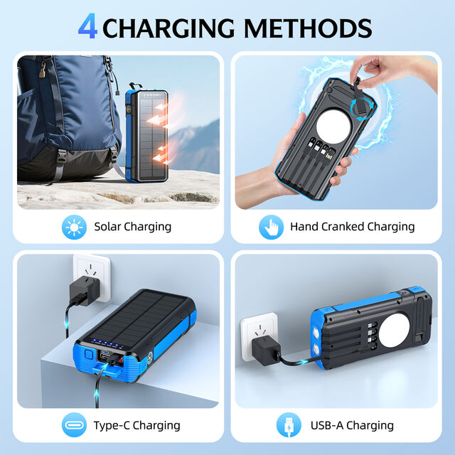 OEM+ ABS+ Solar POWER BANK 40000mah 360 ROTATION HAND CRANKED CHARGING BUILT-IN COMPASS & THERMOMETER CHARGE 7DEVICES