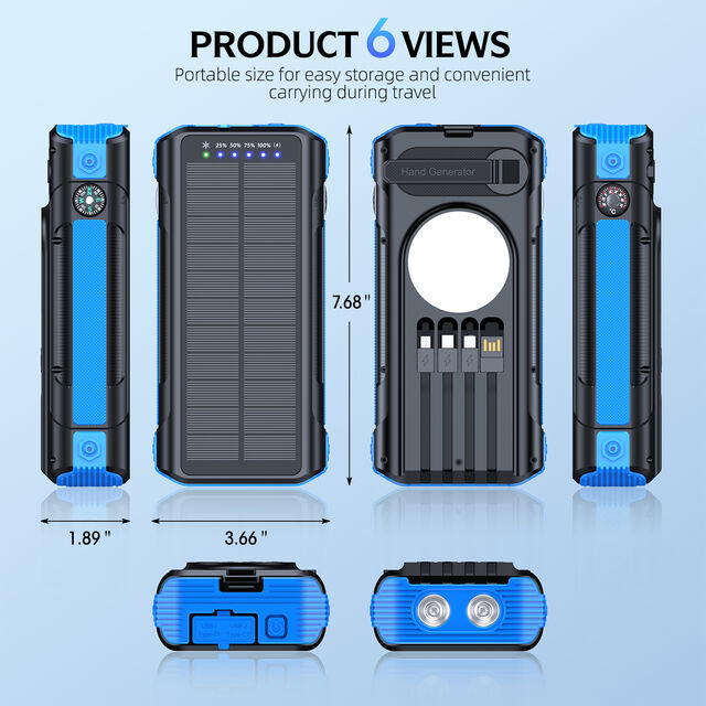 OEM+ ABS+ Solar POWER BANK 40000mah 360 ROTATION HAND CRANKED CHARGING BUILT-IN COMPASS & THERMOMETER CHARGE 7DEVICES