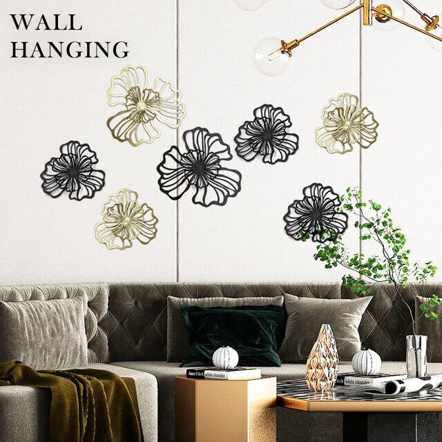 Decoração de Parede Pendurada em Metal Oco com Flores de Dupla Camada Multicolorida - Arte Floral de Ferro para Sala de Estar, Quarto, Hotel, Decoração de Casa