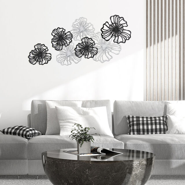 Decoração de Parede Pendurada em Metal Oco com Flores de Dupla Camada Multicolorida - Arte Floral de Ferro para Sala de Estar, Quarto, Hotel, Decoração de Casa