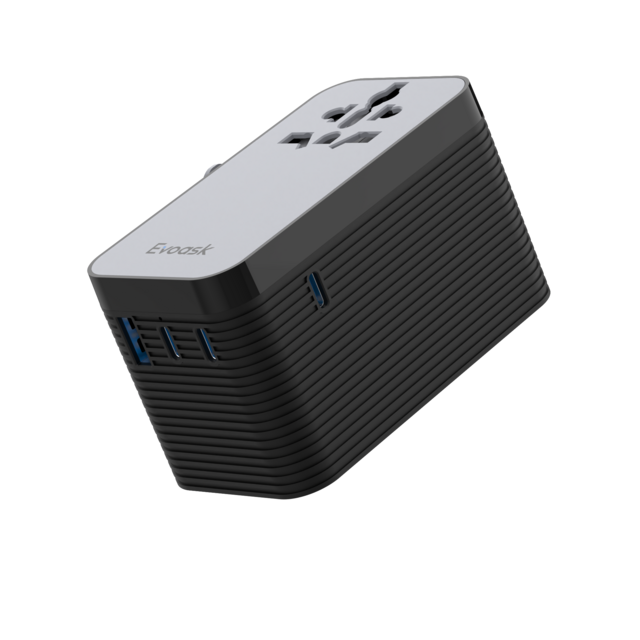 Universeller Reiseadapter mit kompatiblem Ladegerät für Smartwatches und Kopfhörer, mit USB-Anschlüssen