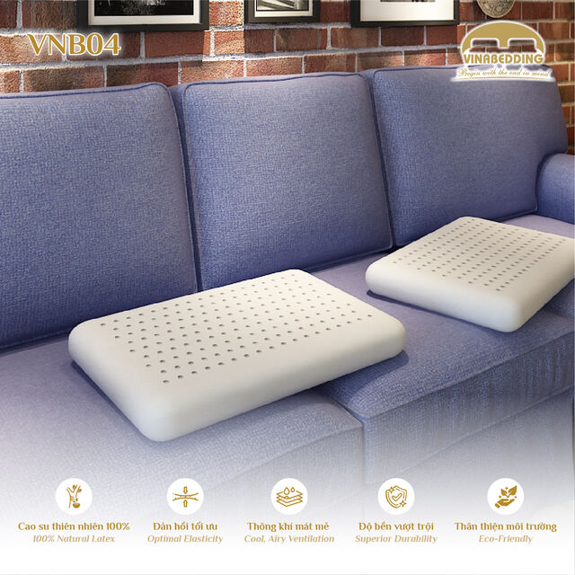 Oreiller Vinabedding VinaCloud 04 en Latex 100% Naturel, Oreiller Classique Ovale Peluche Nuageux dans une Boîte Cadeau de Luxe