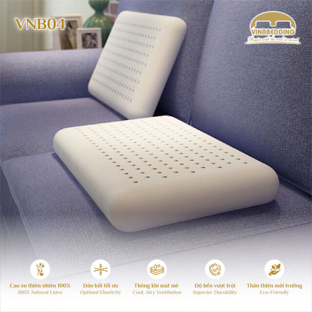 Oreiller Vinabedding VinaCloud 04 en Latex 100% Naturel, Oreiller Classique Ovale Peluche Nuageux dans une Boîte Cadeau de Luxe