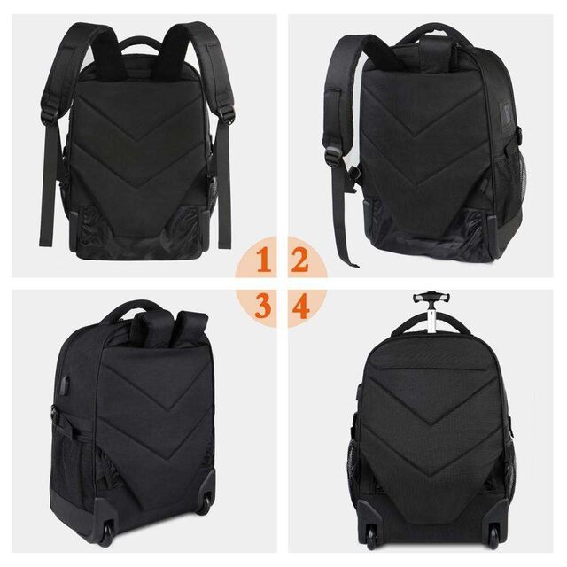 Large Rolling Wheeled Backpack Business Travel Carry on Luggage Suitcase Bag Durable Roller College School Computer Book Bag