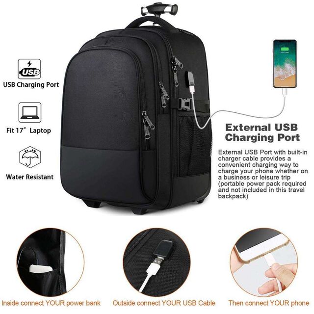 Large Rolling Wheeled Backpack Business Travel Carry on Luggage Suitcase Bag Durable Roller College School Computer Book Bag
