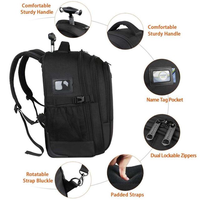 Large Rolling Wheeled Backpack Business Travel Carry on Luggage Suitcase Bag Durable Roller College School Computer Book Bag