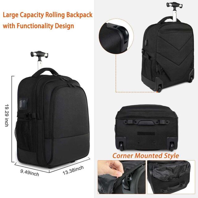 Large Rolling Wheeled Backpack Business Travel Carry on Luggage Suitcase Bag Durable Roller College School Computer Book Bag