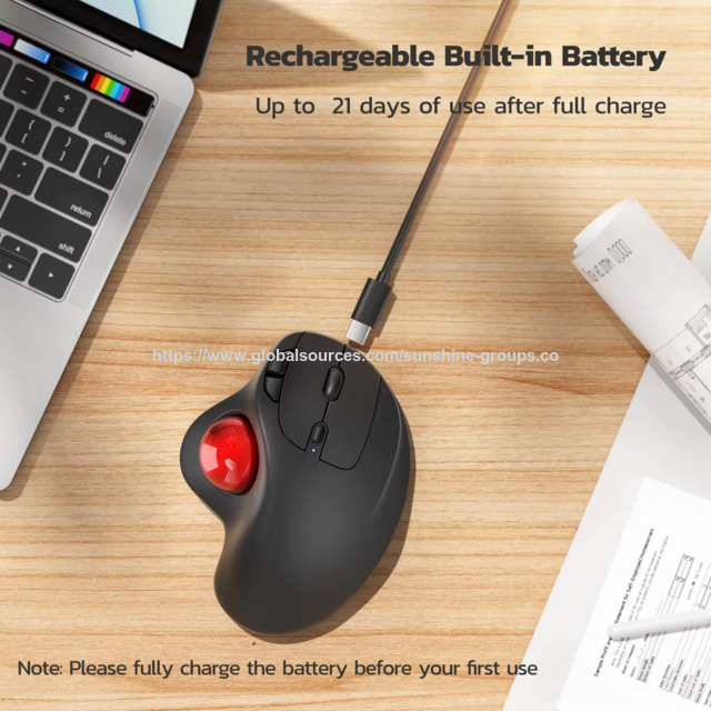 Mouse Trackball Sem Fio Recarregável Ergonômico com Controle Fácil pelo Polegar, Mouse Sem Fio Preciso e Suave