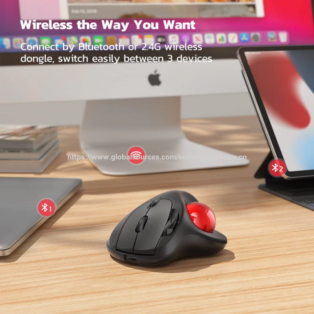 Mouse Trackball Sem Fio Recarregável Ergonômico com Controle Fácil pelo Polegar, Mouse Sem Fio Preciso e Suave