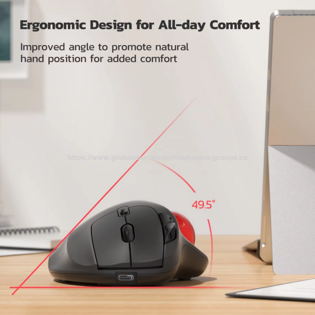 Mouse Trackball Sem Fio Recarregável Ergonômico com Controle Fácil pelo Polegar, Mouse Sem Fio Preciso e Suave