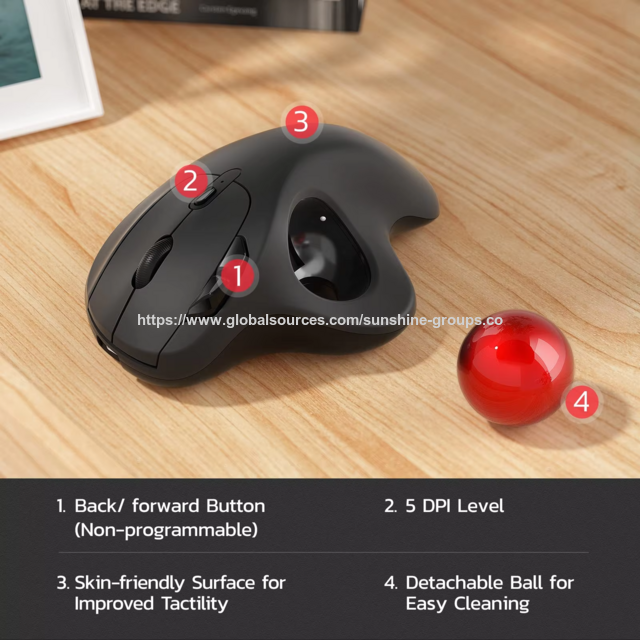 Mouse Trackball Sem Fio Recarregável Ergonômico com Controle Fácil pelo Polegar, Mouse Sem Fio Preciso e Suave