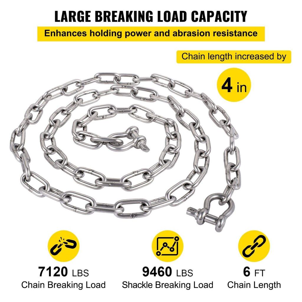 Anchor Chains 316 Stainless Steel Anchor Chain 6 Ft With 3/8 In Shackle ...