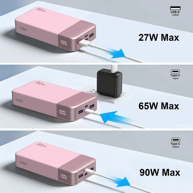 Power Bank Universal 90W dengan Port USB-C dan USB-A untuk Pengisian Daya yang Aman dan Efisien