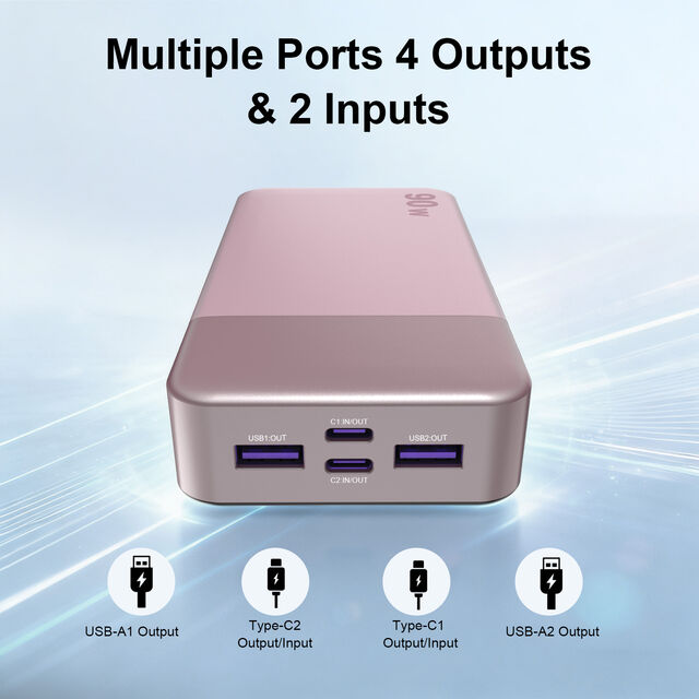 Power Bank Universal 90W dengan Port USB-C dan USB-A untuk Pengisian Daya yang Aman dan Efisien