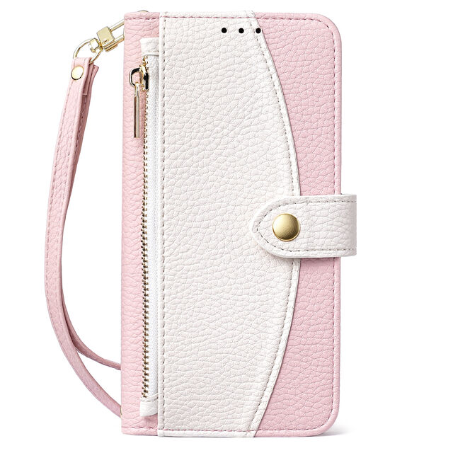 Capa carteira transversal para iPhone 17 Pro Max, bolsa com zíper em couro PU, capa flip com porta-cartões e alça de pulso