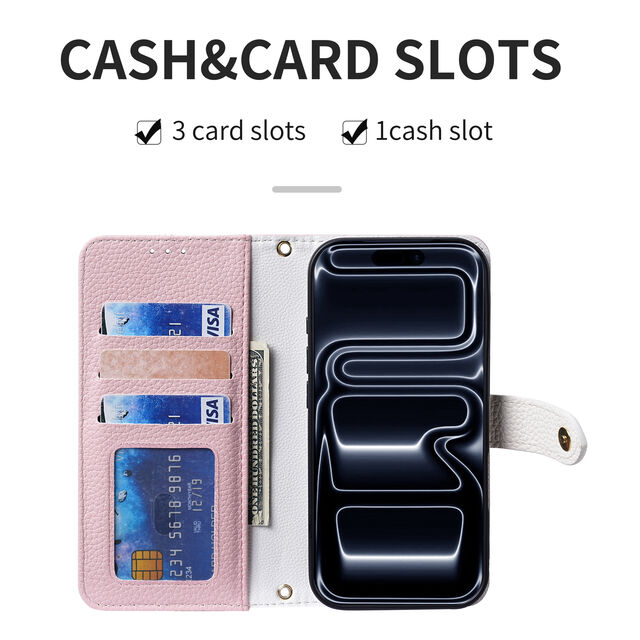 Capa carteira transversal para iPhone 17 Pro Max, bolsa com zíper em couro PU, capa flip com porta-cartões e alça de pulso
