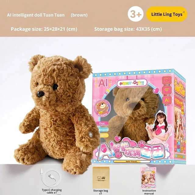 Jeu d'Amour Beambox AI Vivi Bear Peluche Compagnon Alimenté par Modèle de Langage Large (ChatGPT) - Autonomie 10-12 Jours, Chargement Type-C