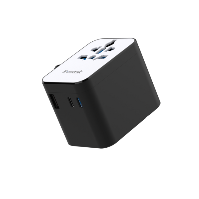 Adaptador de Viagem Carga Rápida PD20W Tipo C, 2 Portas USB 1A, Carregador Universal Internacional 100-240V Certificado