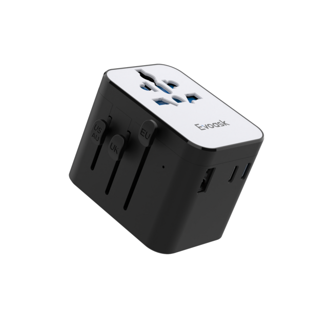 Adaptador de Viagem Carga Rápida PD20W Tipo C, 2 Portas USB 1A, Carregador Universal Internacional 100-240V Certificado