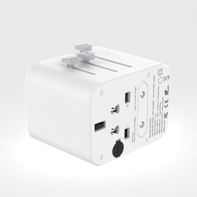 Adaptador de Viagem Carga Rápida PD20W Tipo C, 2 Portas USB 1A, Carregador Universal Internacional 100-240V Certificado
