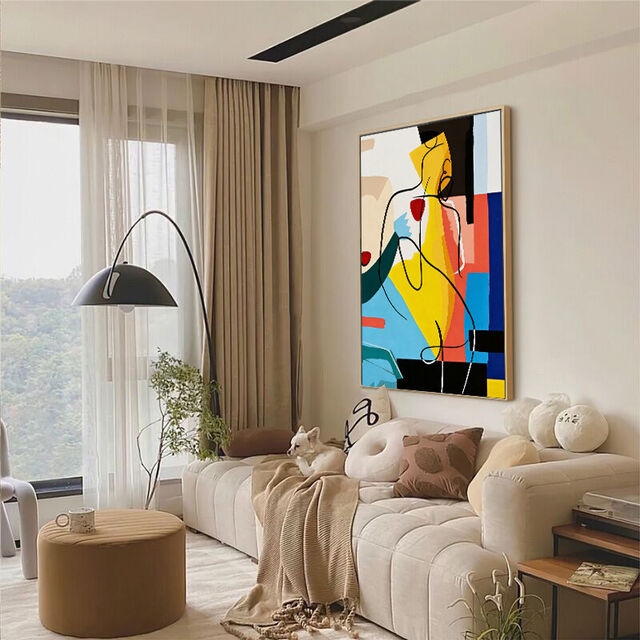 Arte de Parede Abstrata Estilo Picasso Figura Nua Desenho de Linha Impressão em Tela Color Block Decoração Moderna para Sala de Estar Hall de Entrada