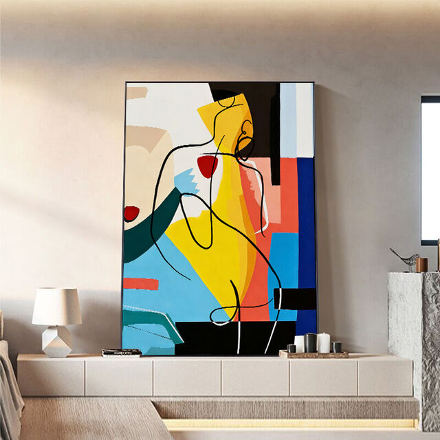 Arte de Parede Abstrata Estilo Picasso Figura Nua Desenho de Linha Impressão em Tela Color Block Decoração Moderna para Sala de Estar Hall de Entrada
