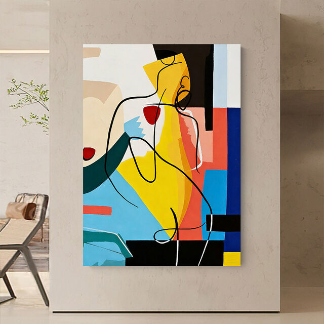 Arte de Parede Abstrata Estilo Picasso Figura Nua Desenho de Linha Impressão em Tela Color Block Decoração Moderna para Sala de Estar Hall de Entrada