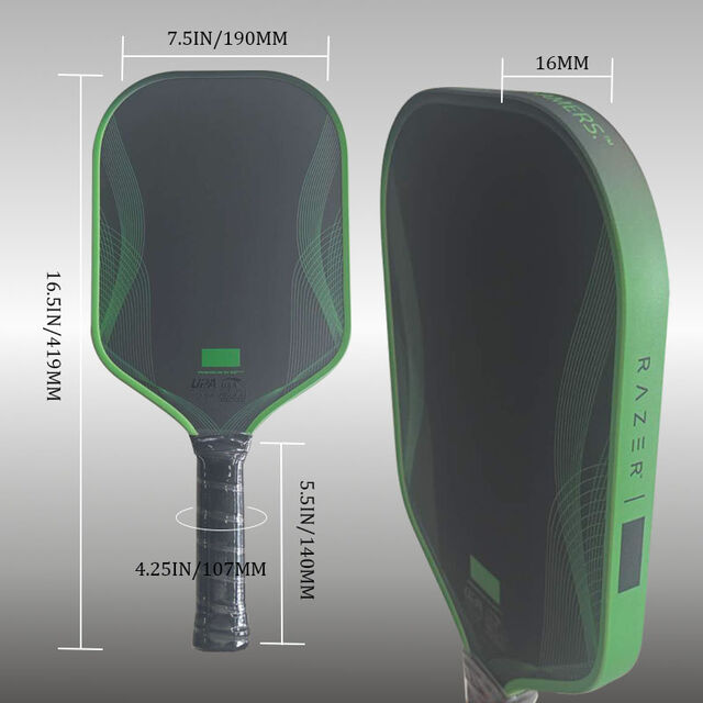 USAPA-zugelassenes RAZORX Pro IV Monvik Green Pickleball-Schläger - 16mm GEN4 TFP Schaumstoffkern - Toray Carbon Fiber - Längliche Form