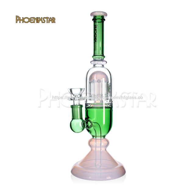 Vente en gros Phoenix Star 11,5 pouces pipe à crack 10 bras percolateur base ronde pipe à eau en verre pour fumer couleurs mixtes avec bol de 14 mm
