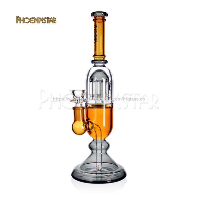 Vente en gros Phoenix Star 11,5 pouces pipe à crack 10 bras percolateur base ronde pipe à eau en verre pour fumer couleurs mixtes avec bol de 14 mm