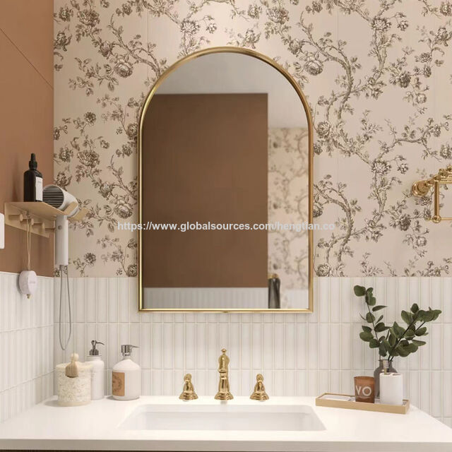 Espejo de baño, espejo de pared para lavabo, iluminación LED inteligente, espejo de tocador arqueado antivaho para baño