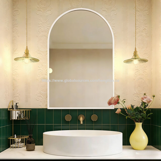 Espejo de baño, espejo de pared para lavabo, iluminación LED inteligente, espejo de tocador arqueado antivaho para baño
