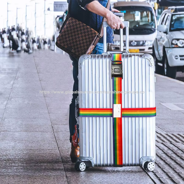 Sangle de Bagage Réglable en Polyester 2M pour Voyage, Sangle de Bagage Couleur Arc-en-ciel avec Serrure à Combinaison de Sécurité, Sangle de Sécurité pour Bagages