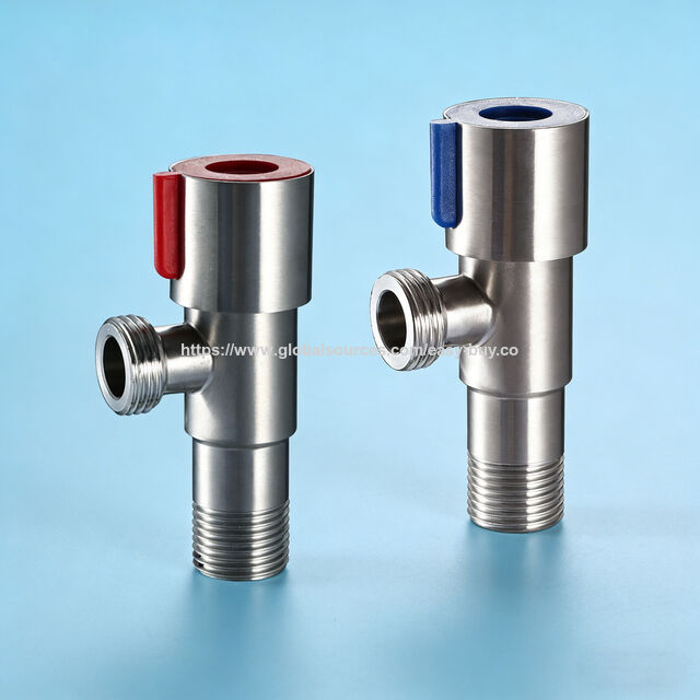 Vanne d'angle étanche G1/2 en acier inoxydable brossé, marque rouge/bleue, durable et économique, Sus304 pour chauffe-eau