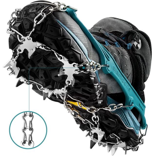 Crampones Antideslizantes para Hielo, 19 Puntas de Acero Inoxidable, para Botas y Zapatos de Hombre, Mujer y Niños - Tracción Superior para Nieve y Hielo