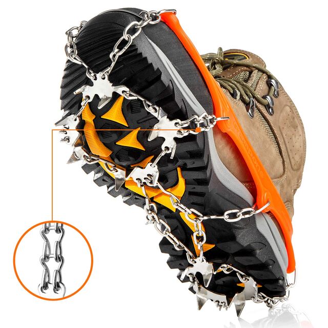 Crampones Antideslizantes para Hielo, 19 Puntas de Acero Inoxidable, para Botas y Zapatos de Hombre, Mujer y Niños - Tracción Superior para Nieve y Hielo