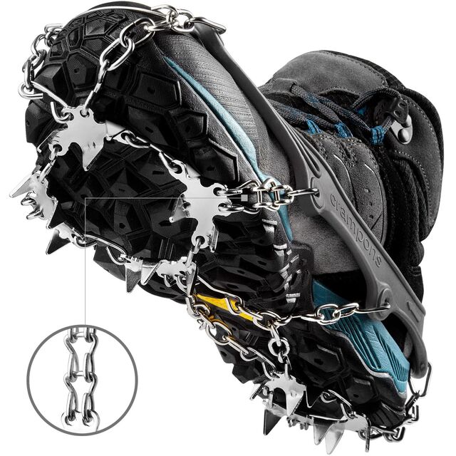 Crampones Antideslizantes para Hielo, 19 Puntas de Acero Inoxidable, para Botas y Zapatos de Hombre, Mujer y Niños - Tracción Superior para Nieve y Hielo