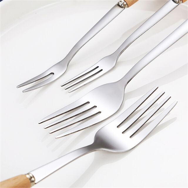 Ensemble de couverts avec manche en bois de hêtre, couteau à steak, fourchette, cuillère, baguettes en acier inoxydable