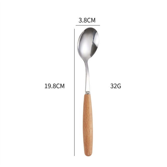 Ensemble de couverts avec manche en bois de hêtre, couteau à steak, fourchette, cuillère, baguettes en acier inoxydable
