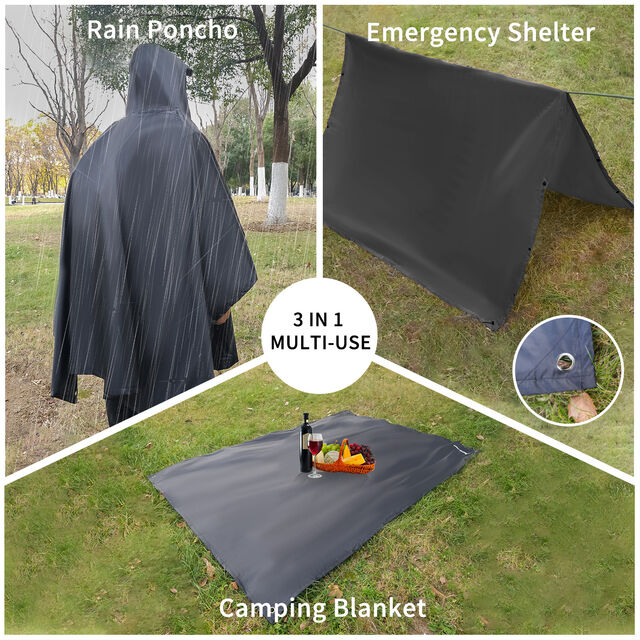 Impermeable y Poncho de Senderismo Multifuncional para Exteriores 3 en 1 con Recubrimiento de PU para Adultos
