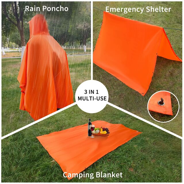 Impermeable y Poncho de Senderismo Multifuncional para Exteriores 3 en 1 con Recubrimiento de PU para Adultos